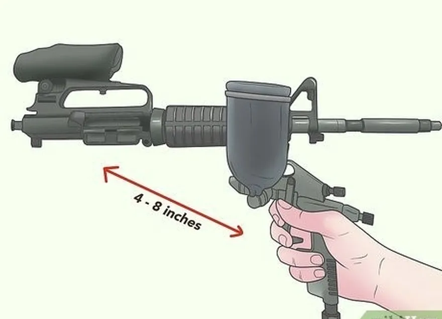 шаг 10 держите распылительный наконечник на расстоянии 4-8 дюймов (10,2-20,3 см) от деталей и распыляйте duracoat размашистыми движениями слева направо.