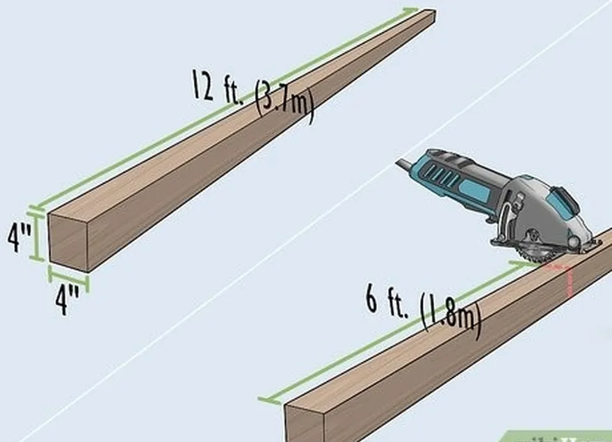 шаг 1 вырежьте 2 вертикальные опоры, чтобы они're 6 ft (1.8 m) long.