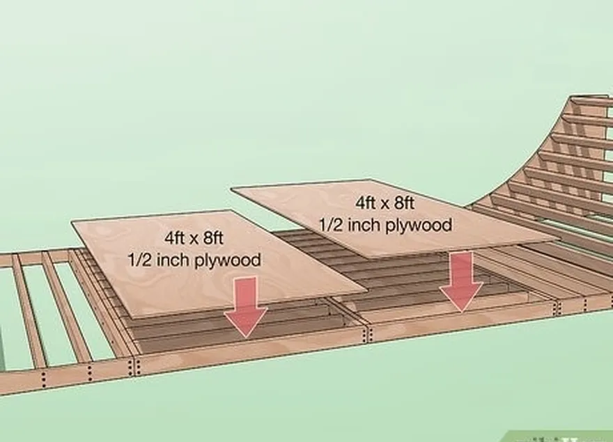 шаг 1 положите на рампу слой фанеры толщиной 1⁄2 дюйма (1,3 см).'s flat section.