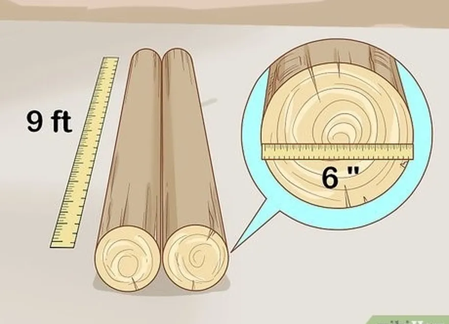 шаг 2 найдите два бревна длиной 9 футов (2,7 м) и толщиной около 6 дюймов (15 см).