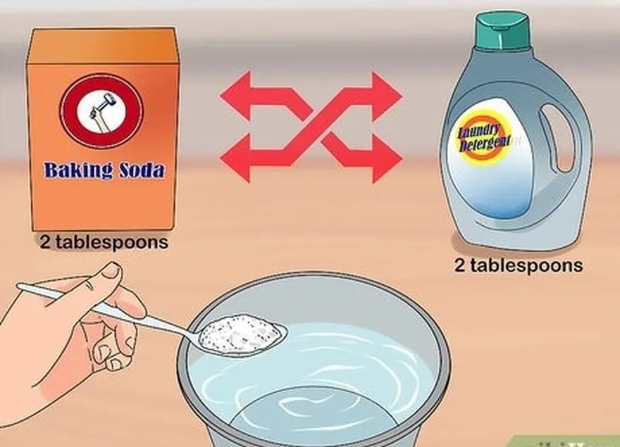 шаг 1 смешайте равные части пищевой соды и стирального порошка.