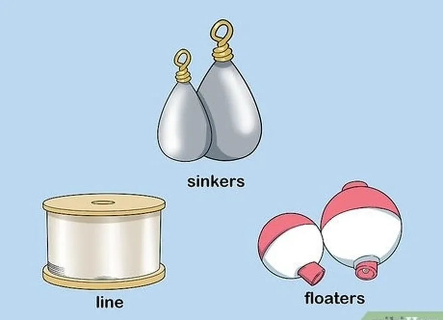 шаг 7 захватите леску и оставшиеся снасти, например грузила и поплавки.