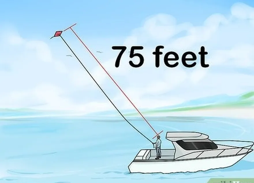 шаг 3 запустите воздушного змея так, чтобы он's about 75 feet (23 m) from your boat or the shore.