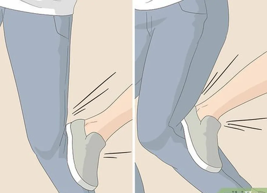 шаг 1 удар ногой в заднюю или боковую часть колена, чтобы повалить противника.