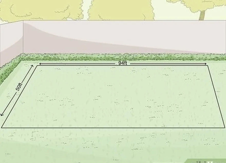 шаг 1 отбейте ровную площадку, которая's 94 ft × 50 ft (29 m × 15 m) for your court.