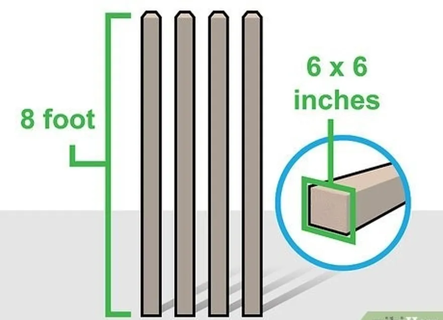 шаг 1 купите четыре деревянных столба высотой 8 футов (2,4 м).