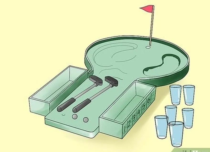 шаг 1 установите питьевой гольф на 'nine-hole' course.