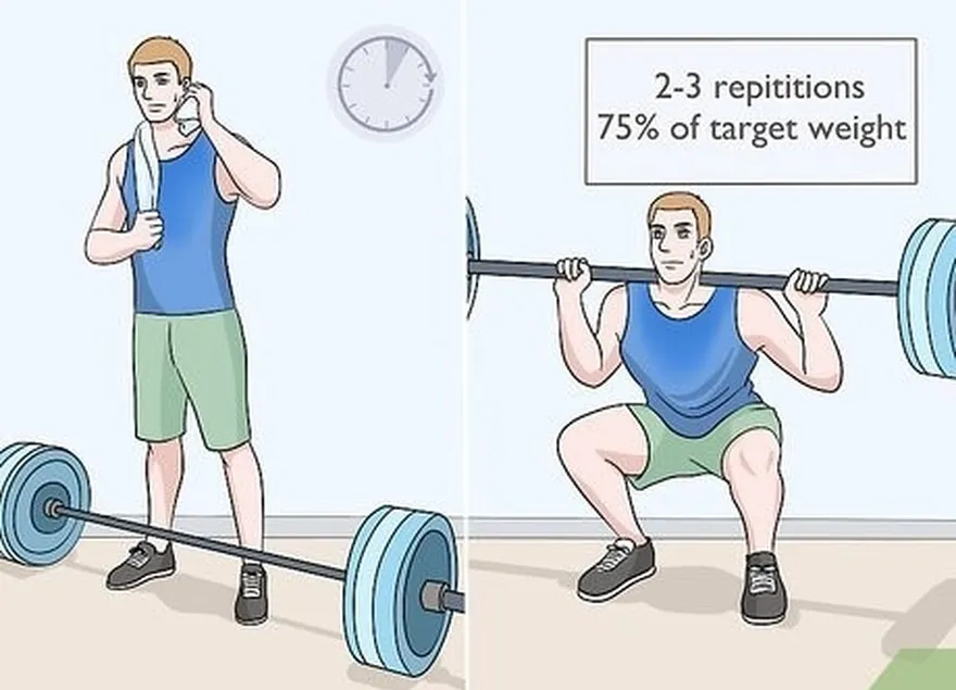 шаг 6 подождите 3-5 минут, прежде чем сделать 2-3 повторения с весом 75% от целевого.