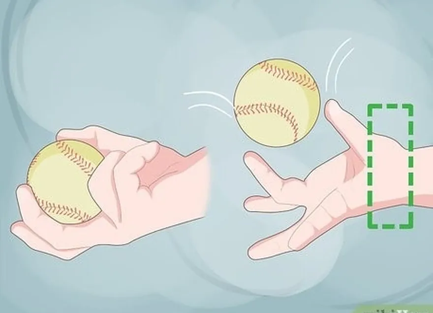 шаг 3 используйте пятку ладони, чтобы вытолкнуть мяч наружу и вниз по направлению к кэтчеру при выпуске.