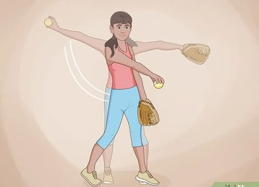шаг 2 вращайте мяч по мере того, как вы размахиваете рукой.