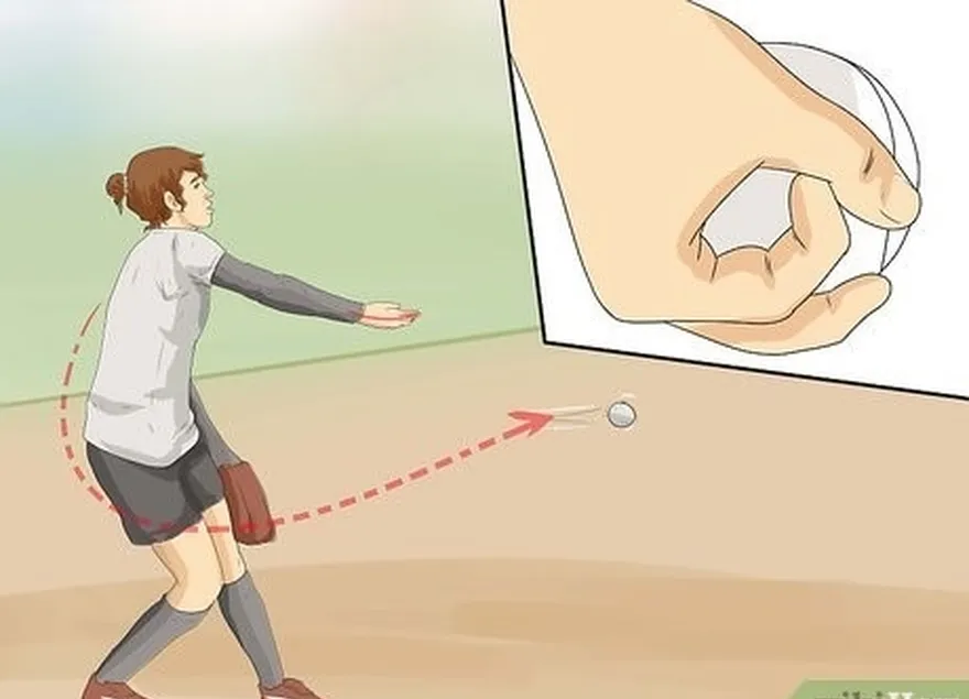 шаг 3 бросайте кривой мяч, вращая запястье в момент выпуска.