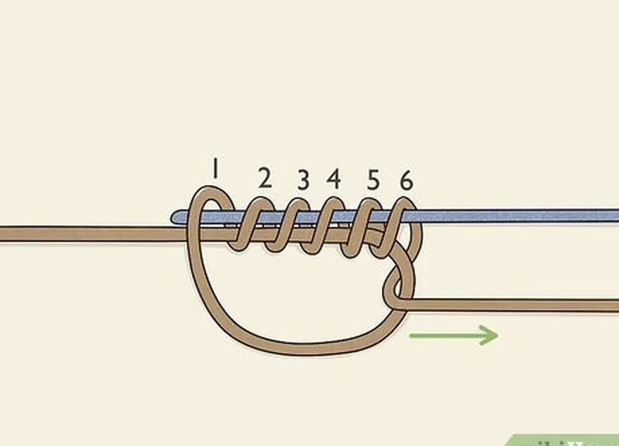 шаг 3 оберните конец петли 6 раз через петлю вокруг двух линий.