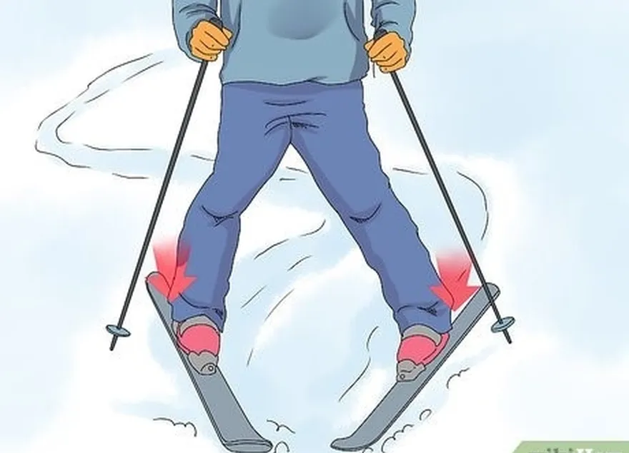 шаг 5 по мере завершения поворота усиливайте давление на кант лыжи.