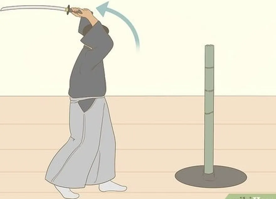 шаг 3 держите клинок над головой так, чтобы он's near parallel to the ground.